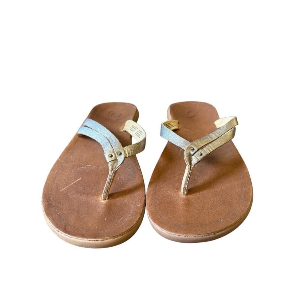 Olukai Luana Gold Leather Slide Flip Flop Women size 7 - Picture 3 of 6